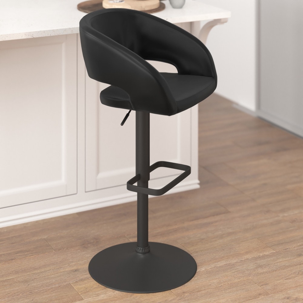 Vinyl Adjustable Height Barstool with Rounded Mid-Back