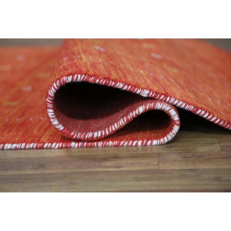 Tribal Orange Red Gabbeh Indian Rug Handmade Wool Carpet - 4'9" x 6'3"