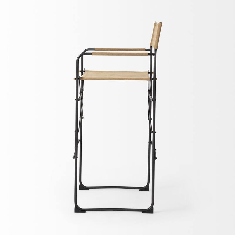 Modern Folding Faux Leather Bar Stool with Full Backrest and Black Metal Legs for Kitchen Dining