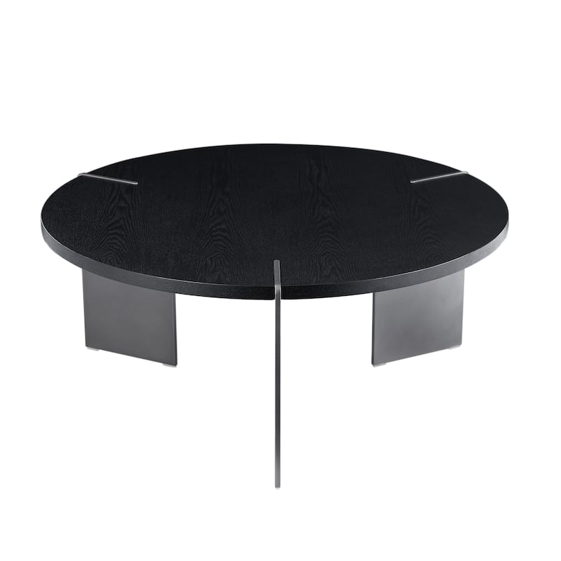 Round Coffee Table Modern Center Table with Oak Decorative Countertops and Frame, for Living Room and Office