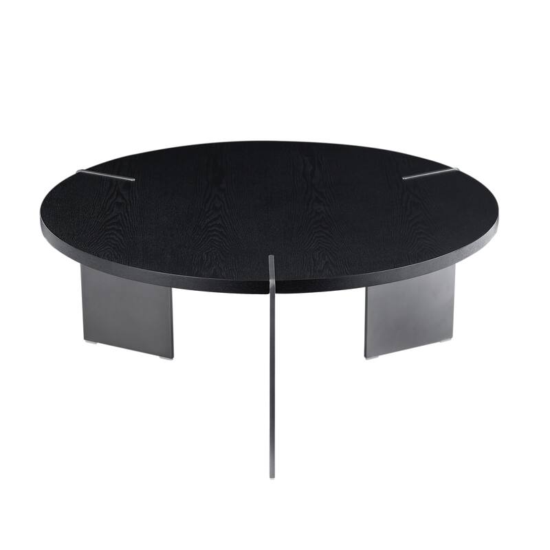 Round Coffee Table Oak Wood Surface And Metel Feet