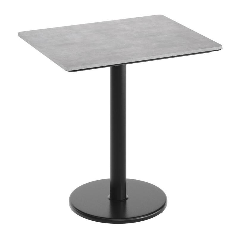 Commercial HPL Tabletop with Table Height Round Base - 29.75"W x 23.75"D x 29.5"H - Gray Faux Concrete/Black Base