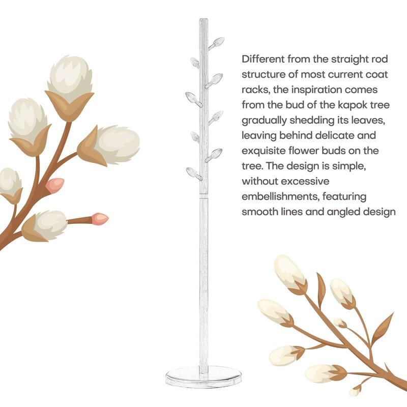 Tree-branch Rubberwood Freestanding Coat Rack with Hooks