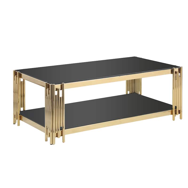 48" Rectangular Stainless Steel Coffee Table with Tempered Glass Top