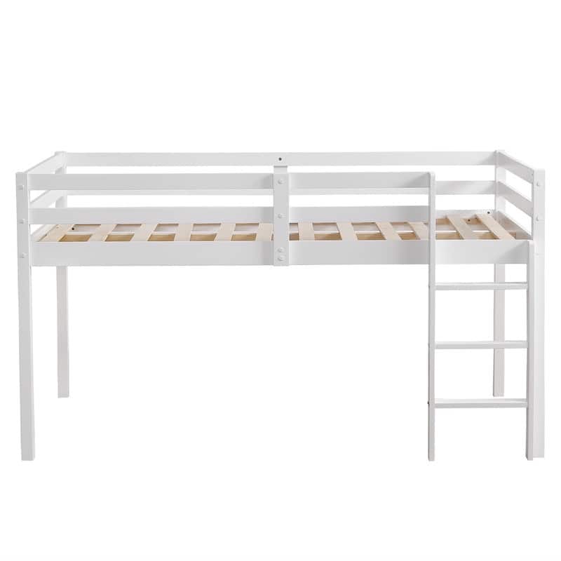 White Twin Solid wood Loft Bed with Ladder