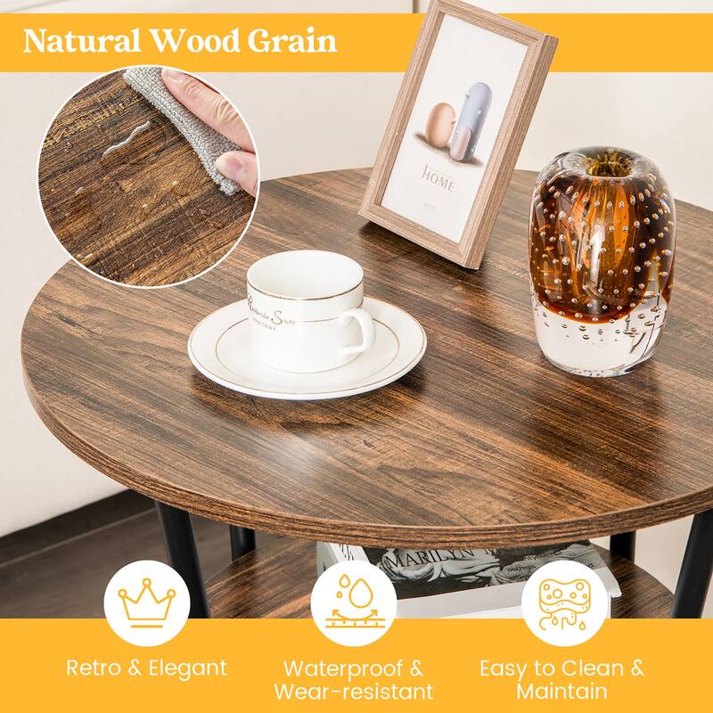 Costway 2 PCS 2-Tier Sofa Side End Table Round Nightstand with Sturdy - See Details