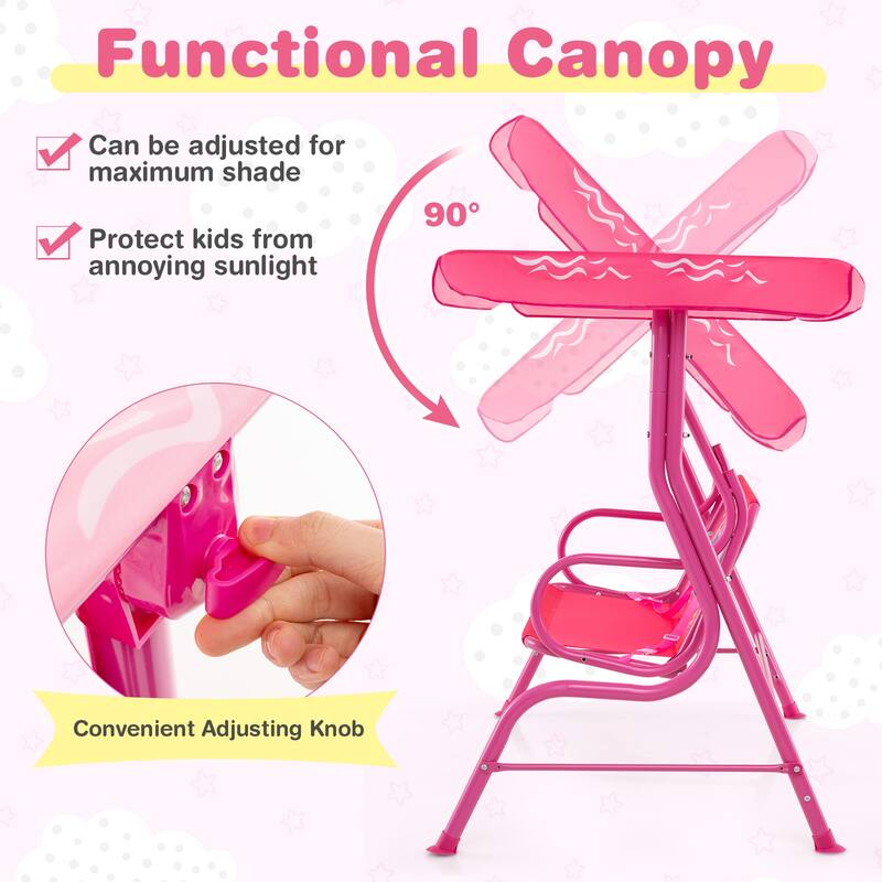 Oxford Cloth Metal Kids Swing with Adjustable Canopy and Safety Belts - 44" L x 28" W x 43.5" H