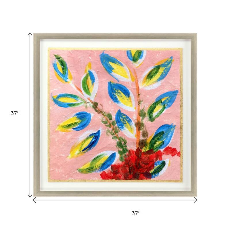 HomeRoots Vibrant Pink And Blue Modern Floral Giclee Silver Framed Wall Art
