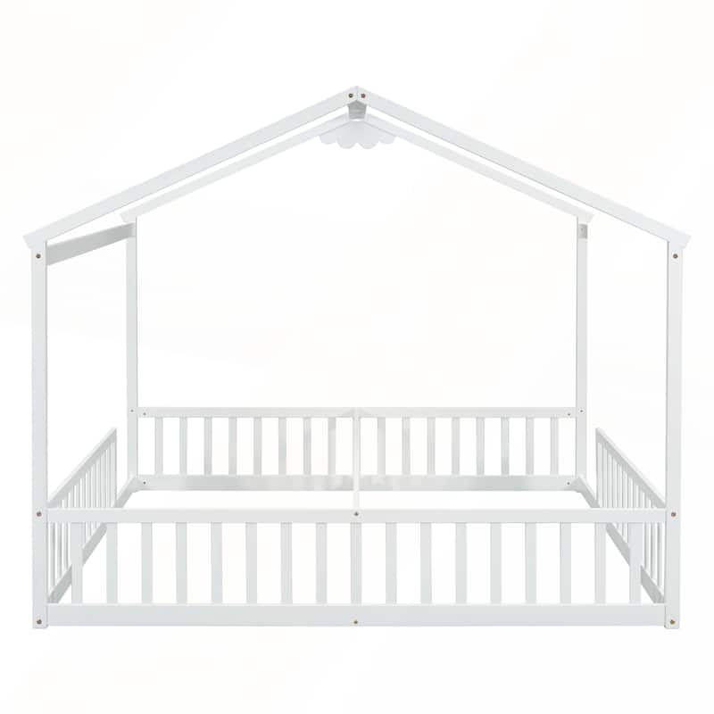 Double Twin House-Style Floor Bed with Fence