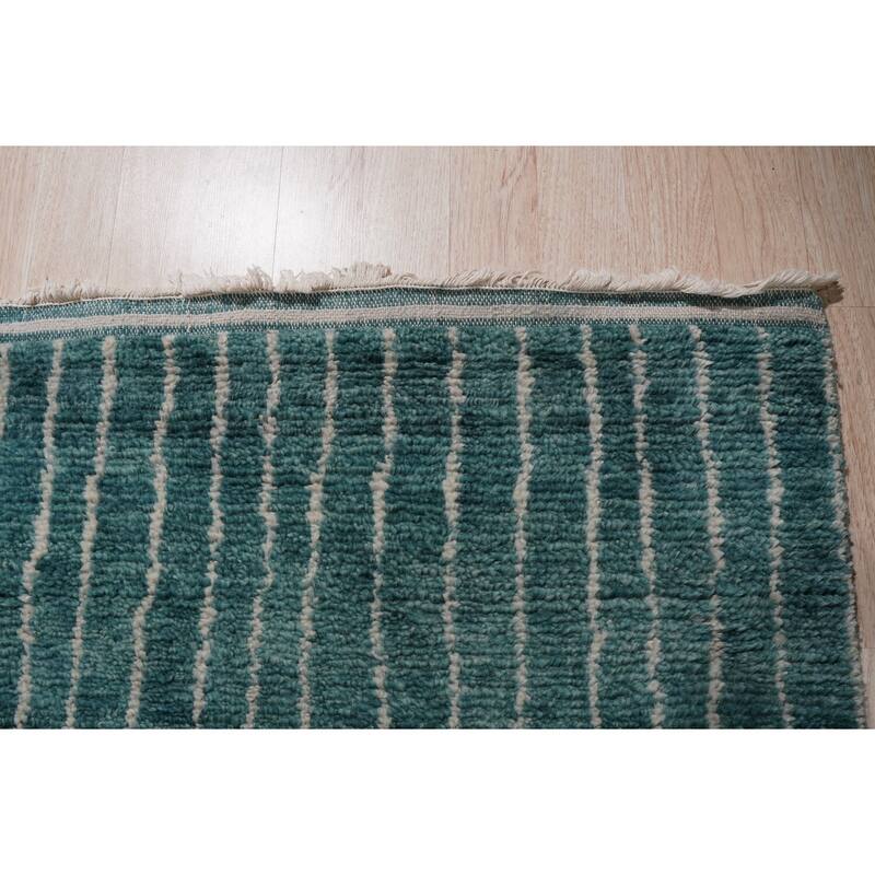 Green Hand-Knotted Wool Moroccan Rug, 9' x 12', soft cozy area rug - L