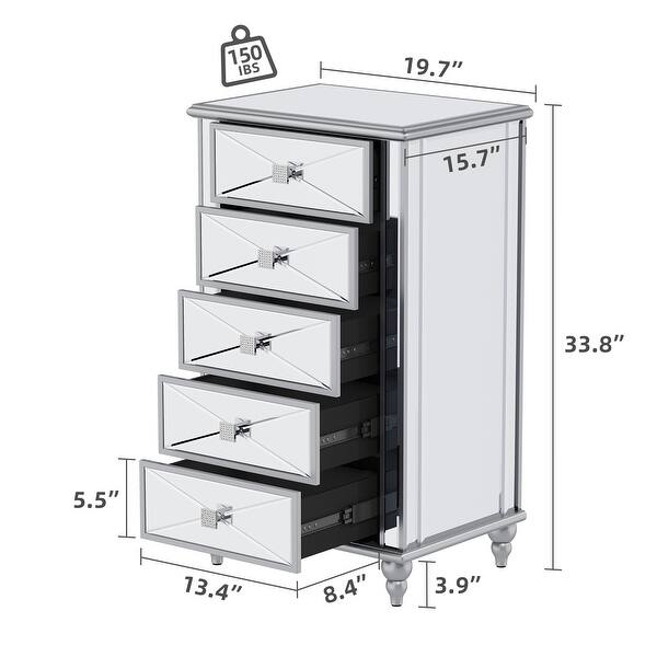 5-Drawer Mirrored Accent Dressers Chest of Drawers