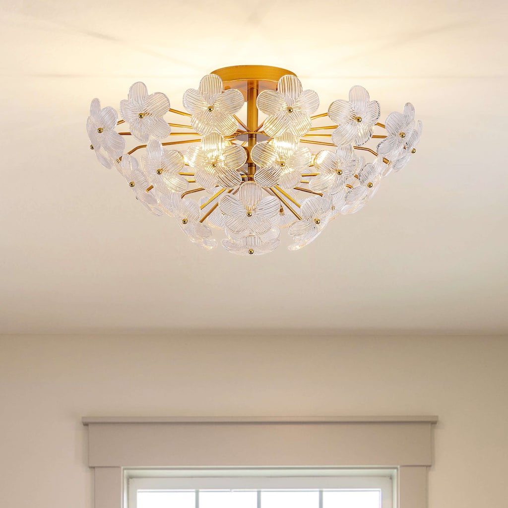 Jojospring Rosa Modern 6-Light 22.4" Glam Ribbed Glass Flower Flush Mount