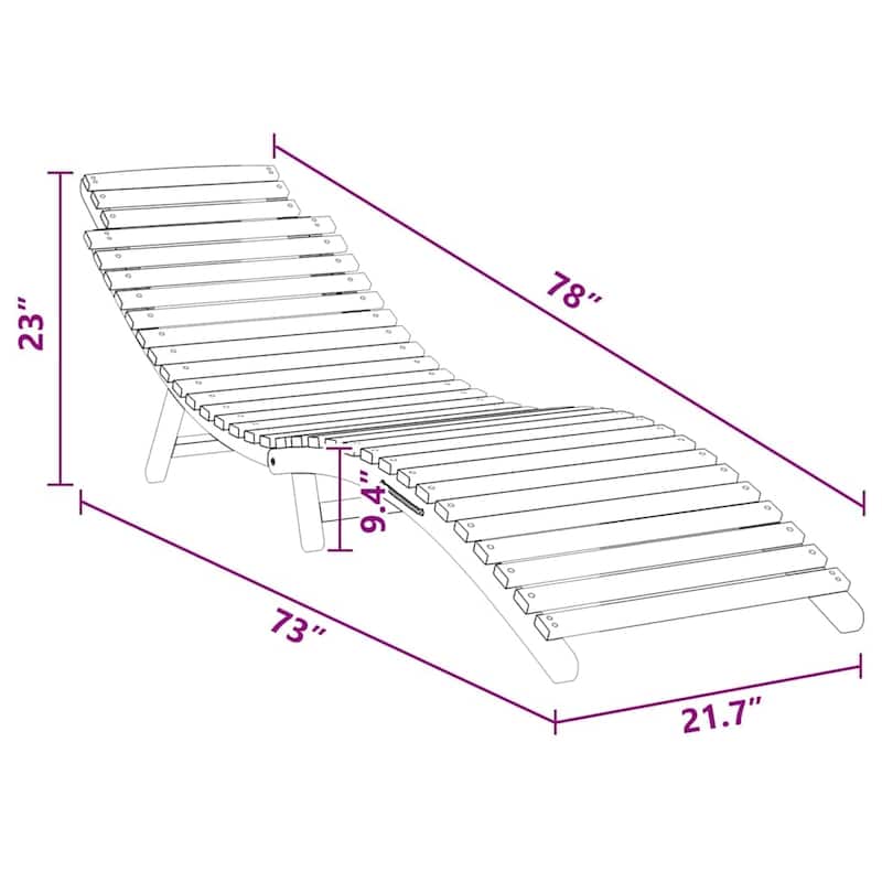 vidaXL Sun Lounger Folding Brown 184 x 55 x 59 cm Solid Teak Wood - 72.4 x 21.7 x 23.2