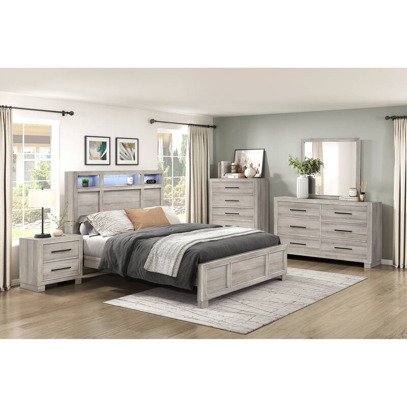 Modern Style Furniture Bedroom Set Gray Finish Bed Nightstand Chest Dresser Mirror