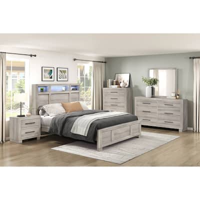 Modern Style Furniture Bedroom Set Gray Finish Bed Nightstand Chest Dresser Mirror