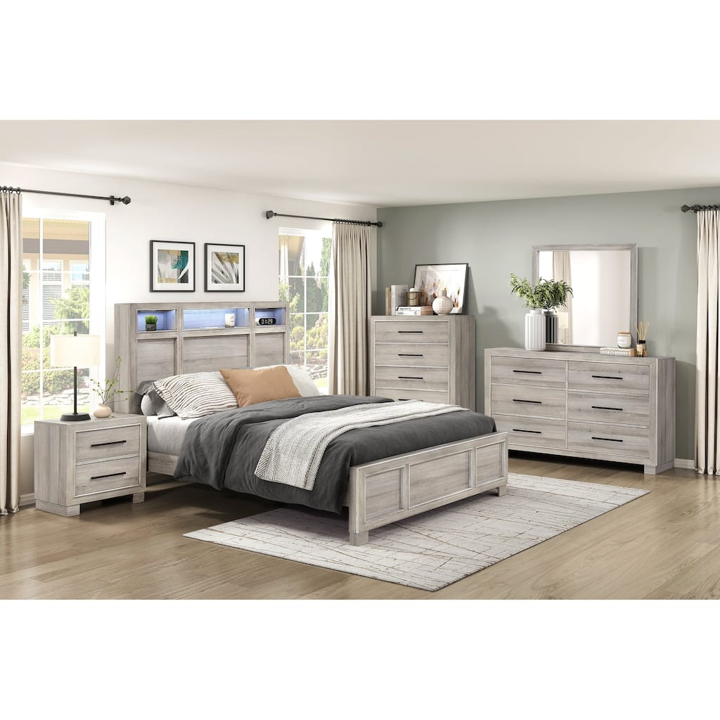 Modern Style Furniture Bedroom Set Gray Finish Bed Nightstand Chest Dresser Mirror