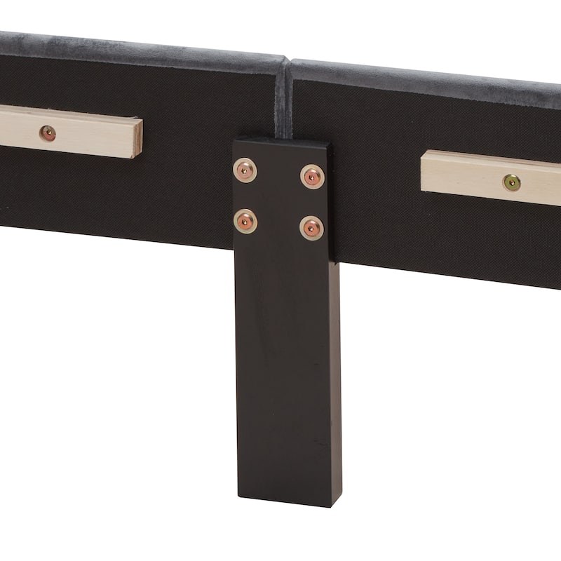 Queen Velvet Upholstered Bed with Wings Design, Charcoal Gray, Easy Assembly