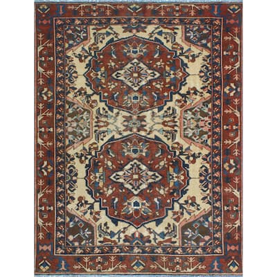 Fine Vintage Distressed Jumaane Gold/Burgundy Rug - 4'9" x 6'4"