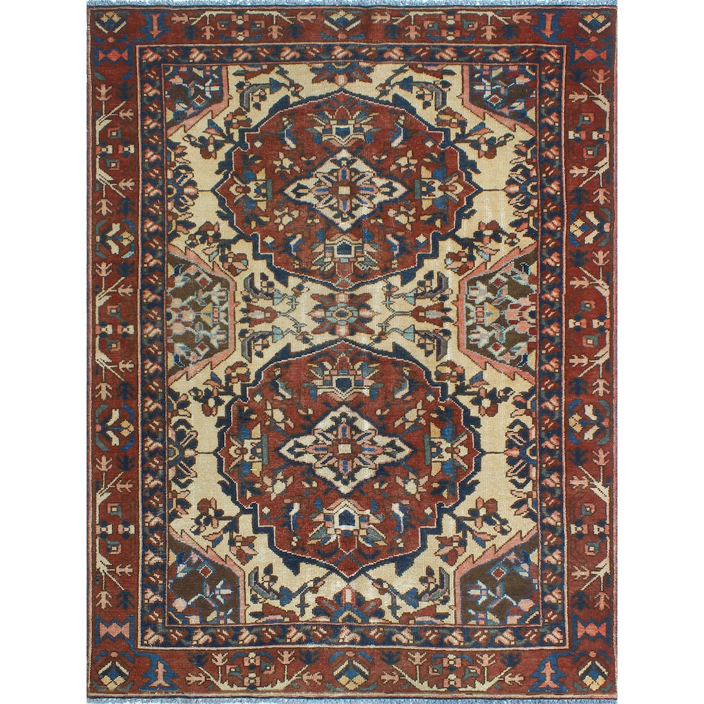 Fine Vintage Distressed Jumaane Gold/Burgundy Rug - 4'9" x 6'4"