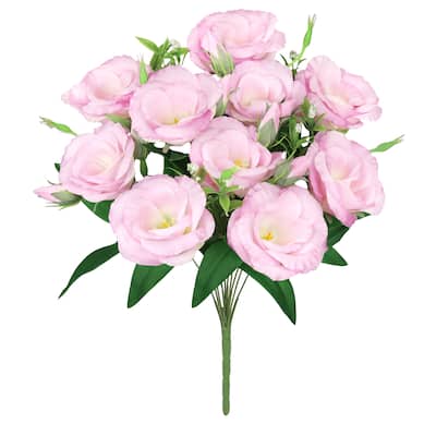 Set of 2 Pink Artificial Lisianthus Prairie Flower Stem Bush Bouquet 19in - 19" L x 11" W x 11" DP