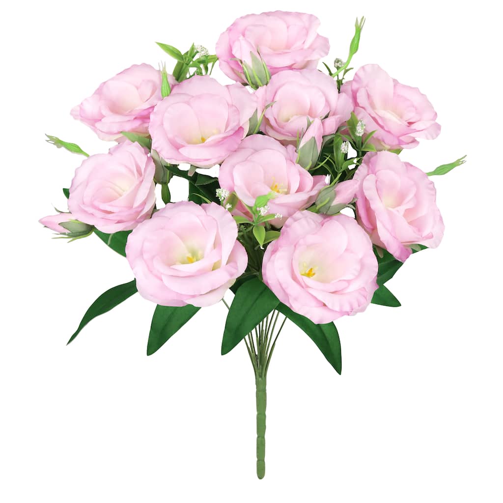 Set of 2 Pink Artificial Lisianthus Prairie Flower Stem Bush Bouquet 19in - 19" L x 11" W x 11" DP