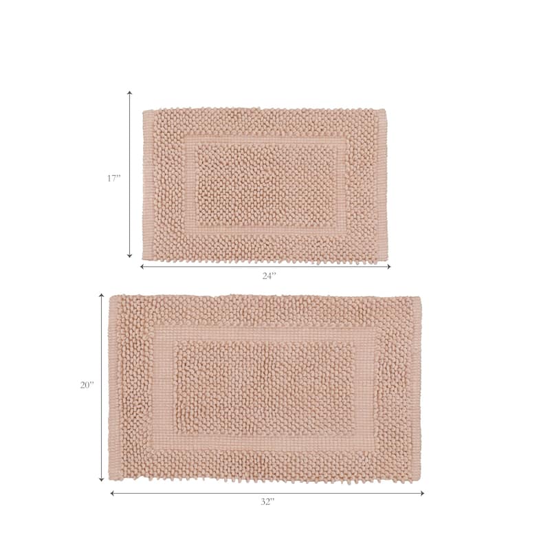Sophie Border Ultra-plush Chenille Non-Slip Cotton Bath Mat (Set of 2)
