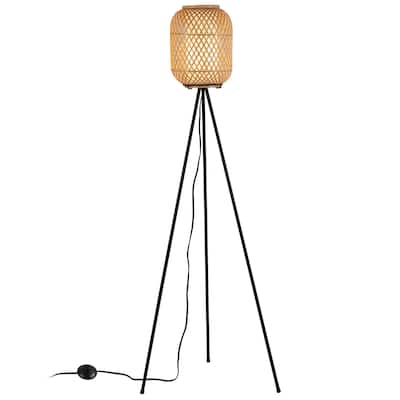 Modern Vintage Farmhouse Retro Bamboo Tripod Floor Lamp -Height Lamp for Rustic Decor, Wooden for Bedroom Living Room
