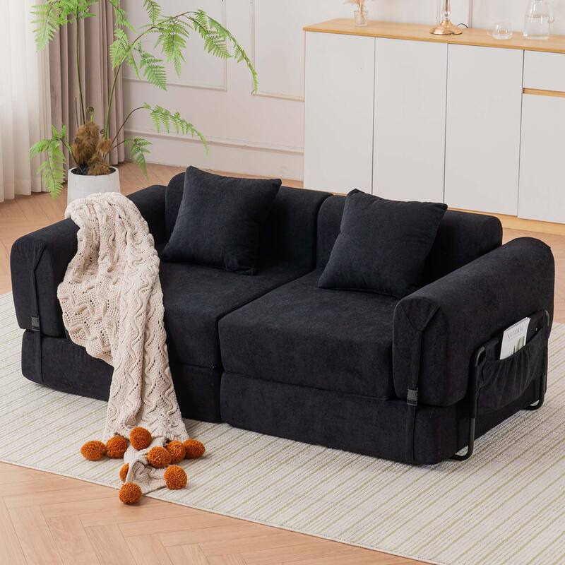 Folding Chaise Longue Sofa Fold Out Loveseat Floor Couch, Convertible Sleeper Sofa Bed Modular Leisure Sofa