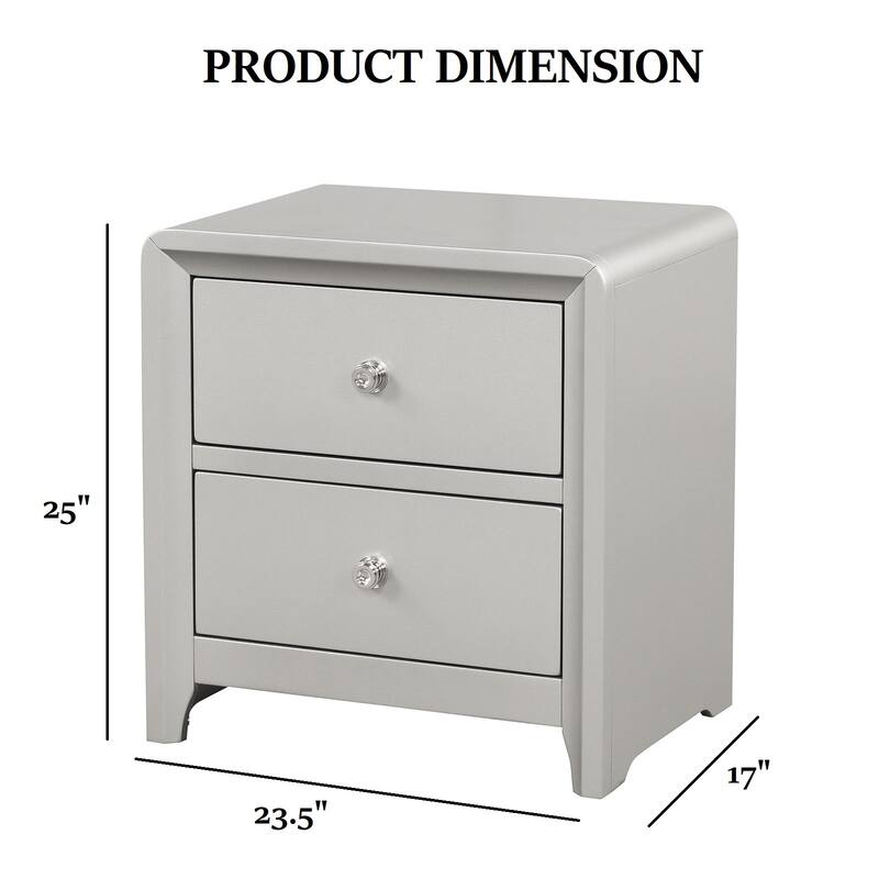 Contemporary Nightstand - Champagne Finish with Nickel Hardware & Dovetail Drawer