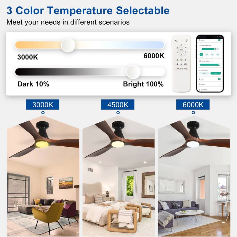 Ceiling Fans with Lights and APP: Flush Mount Low Profile Ceiling Fan for Bedroom - Dimmable Indoor Outdoor Fan