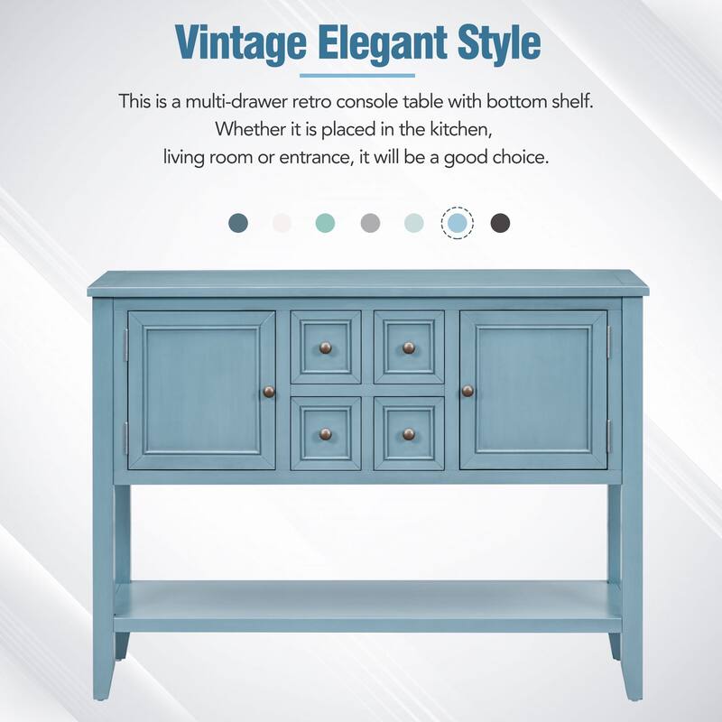 Cambridge Series Ample Storage Vintage Console Table with Four Small Drawers and Bottom Shelf for Living Rooms and Kitchens