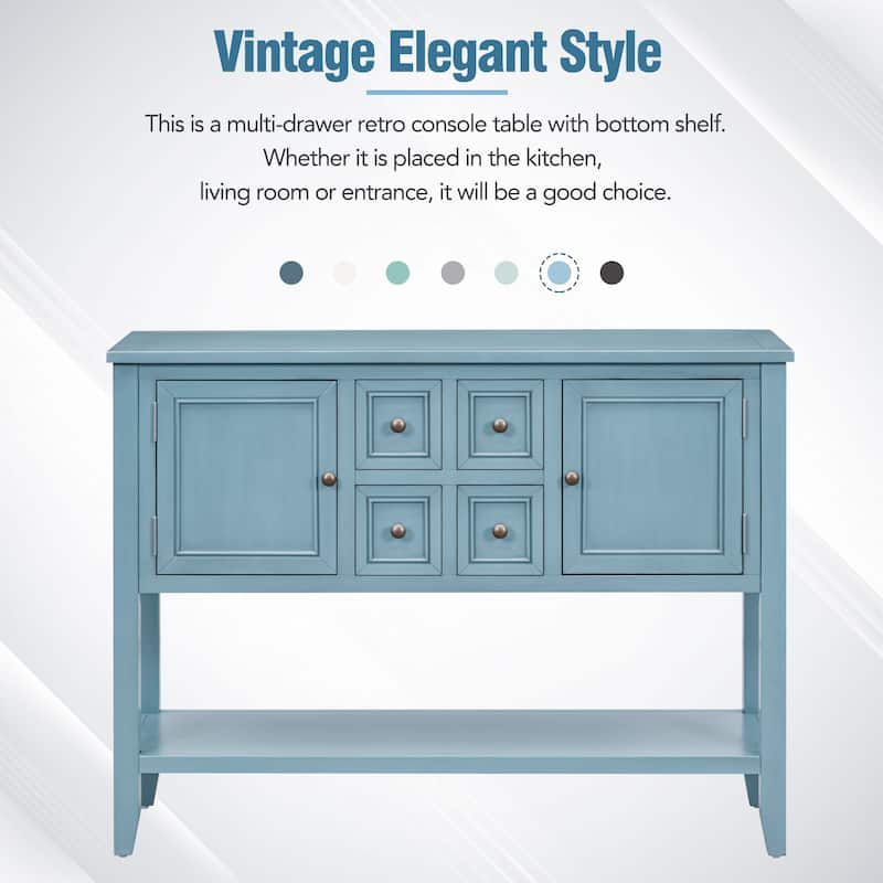 Vintage Console Table with 4 Drawers and Bottom Shelf