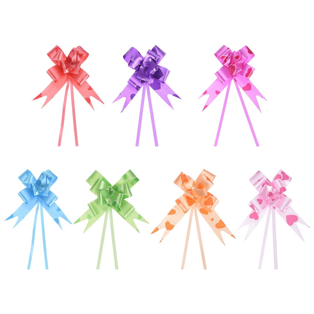 140Pcs 3.3inch Pull Bows Ribbon Gift Wrapping Pull Bow Heart Pattern 7 Colors - Multicolor