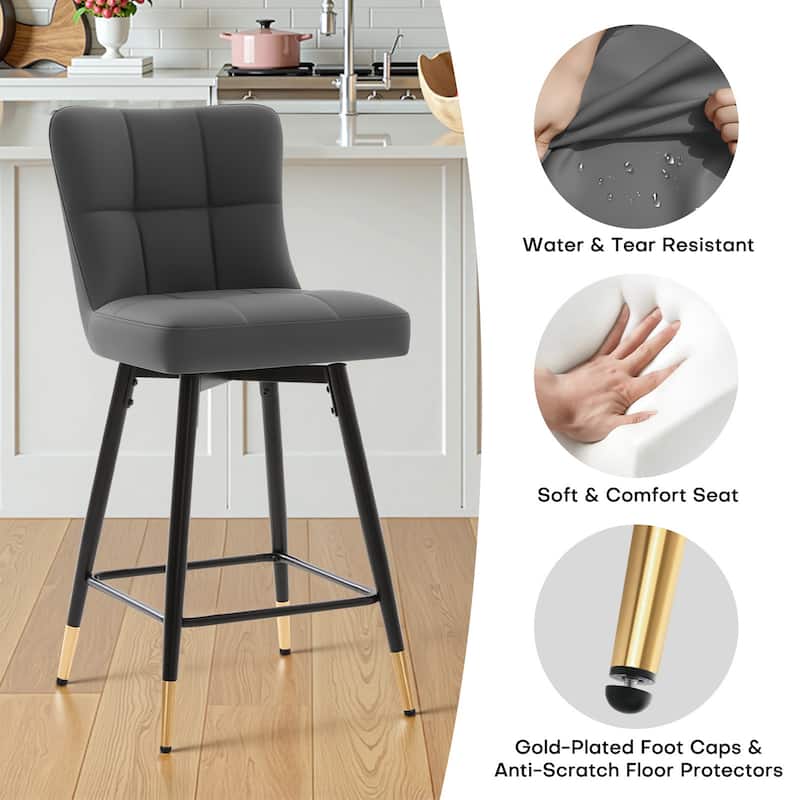 Faux Leather Swivel Counter Height Barstools Set of 2 with High Back - 38.98"H x 17.72"W x 21.26"D