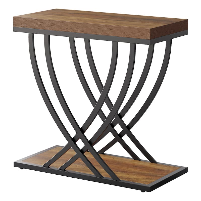 Industrial End Table with Storage, Narrow Small Side Table with Metal Frame