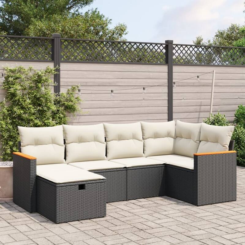 vidaXL Patio Sofa Set with Cushions Outdoor Conversation Furniture Poly Rattan - Black and cream without table - form1 - 24.4 x 24.4 x 27.2 in