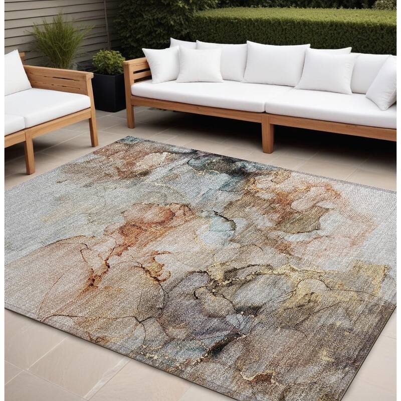 Elfi Modern Art-Inspired Weather Resistant Blended Style Outdoor Rug - 10' X 14' - Beige