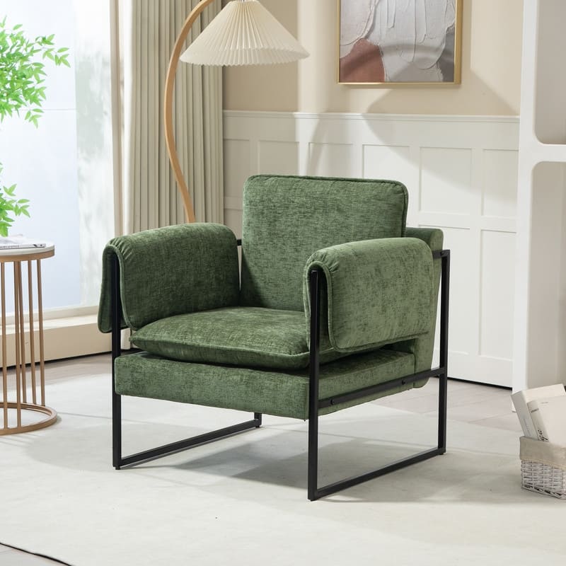 XINMICS Mid-Century Modern Accent Chair, Upholstered Armchair with Armrests and Metal Frame for Living Room, Bedroom - Green