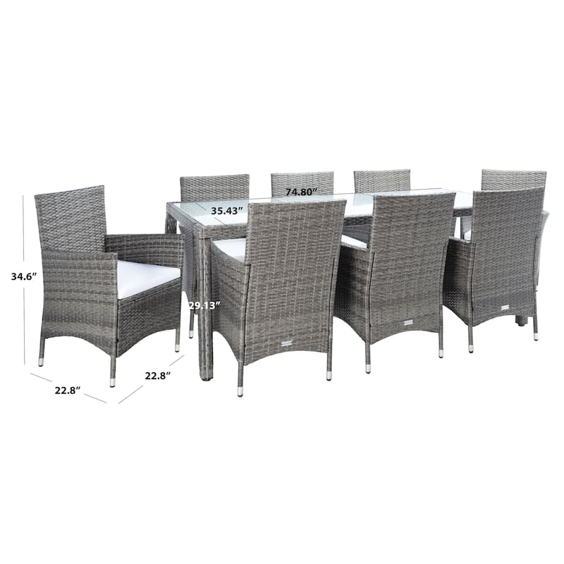 SAFAVIEH Outdoor Lianna 9-Piece Wicker Dining Set - 75Wx35Dx29H