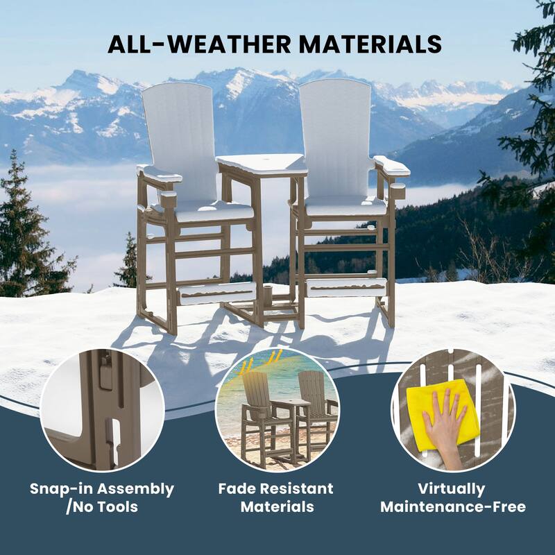 Polytrends Coastline Outdoor Poly Bar Chair Set with Connecting Tray & Cup Holder