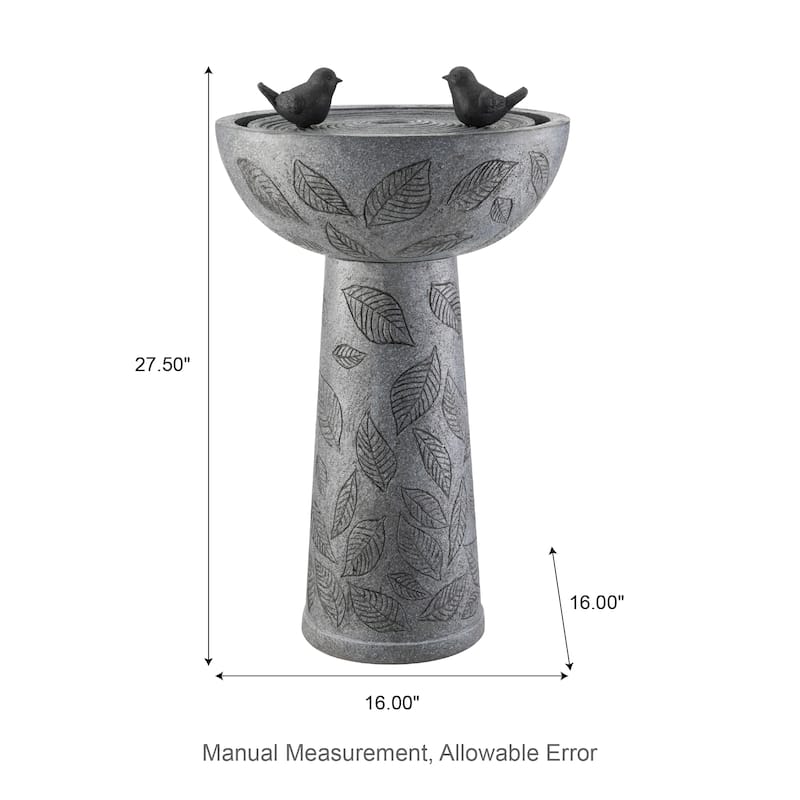 Glitzhome 27.5"H Two Birds Embossed Ceramic LED Birdbath Patio Outdoor Fountain