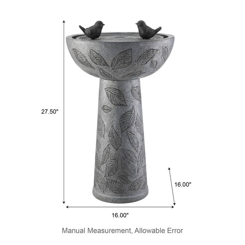 Glitzhome Birdbath Polyresin Outdoor Fountain with Birds, Pump and LED Light