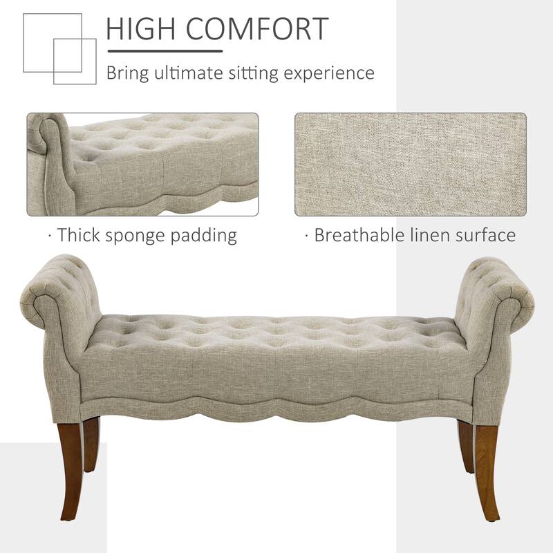 HOMCOM Traditional Style Entryway Bed End Shoe Bench with Button Tufted and Rounded Arm for Living Room,