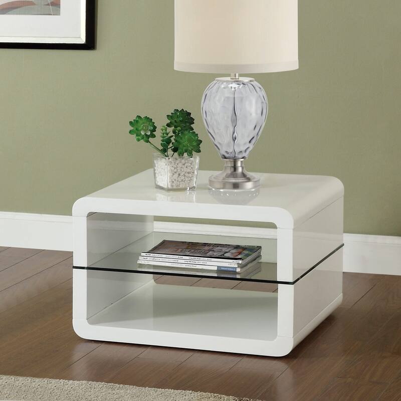 Modern Cube Design Living Room Accent Table Collection with Glass Shelf