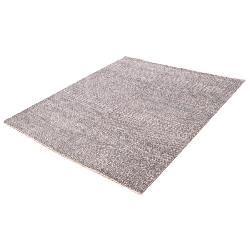ECARPETGALLERY Hand-knotted Silk Shadow Dark Grey Wool Rug - 7'11 x 9'9