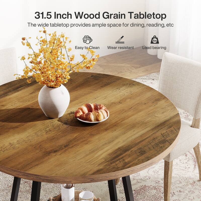 31.5" Round Dining Table with Shelves Small Kitchen Table
