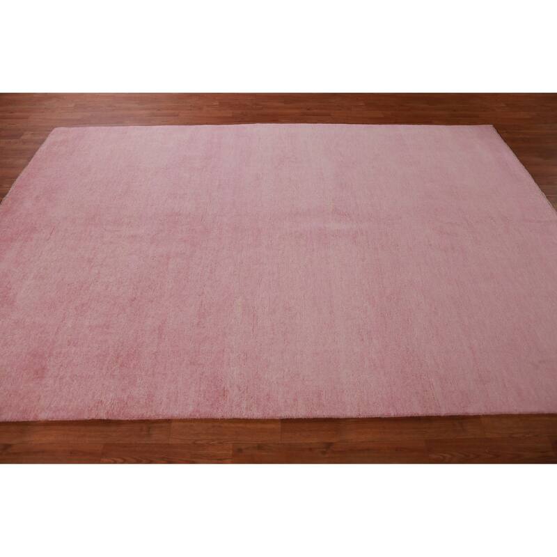 Hand Knotted Oriental 100% Wool Carpet Modern Solid Pink Gabbeh Area Rug - 9' 3'' X 6' 2''