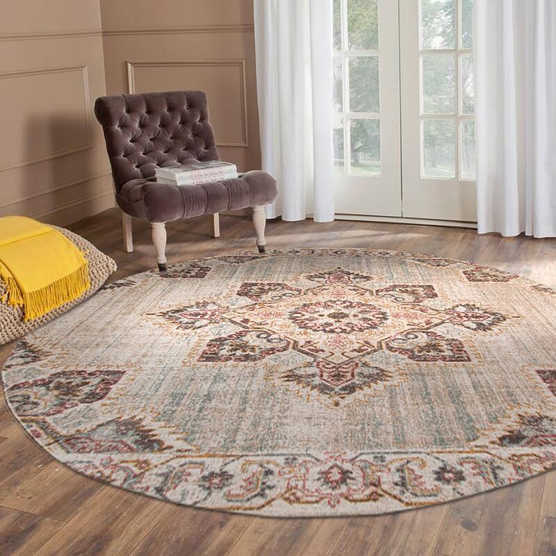 Ethereal Jensi Vintage Medallion Area Rug - 6'7" x 6'7"R - Beige