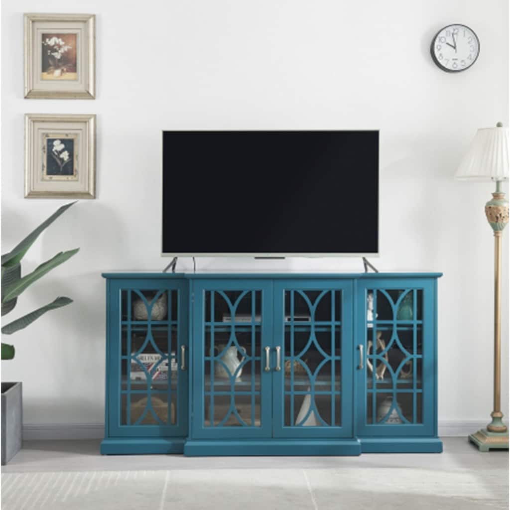 63" TV Stand, Sideboard Buffet ,Storage Cabinet, Teal Blue