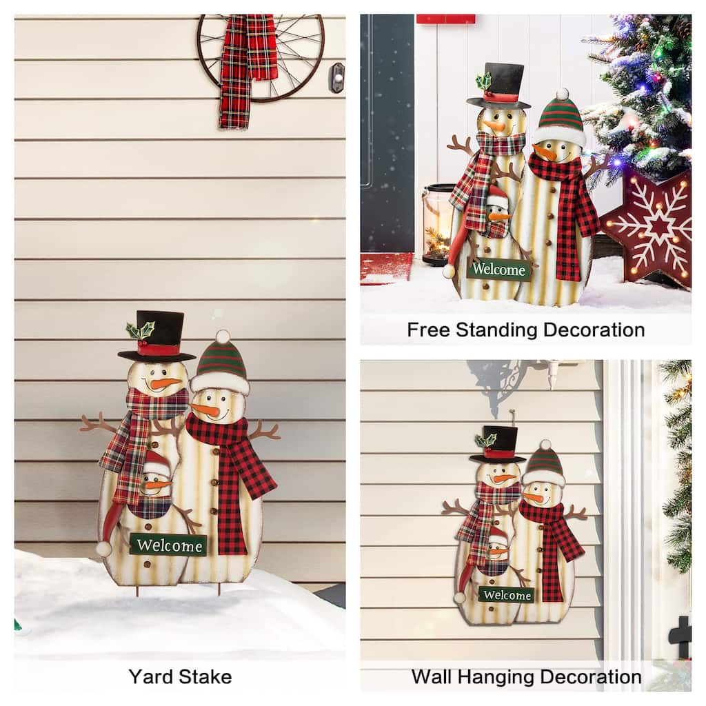 Glitzhome Metal Christmas Snowman Family Nutcracker JOY Yard Stakes Wall Decor